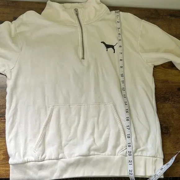 PINK Off-White Logo Animal Print Partial Zip Up Sweater - Picture 6 of 10